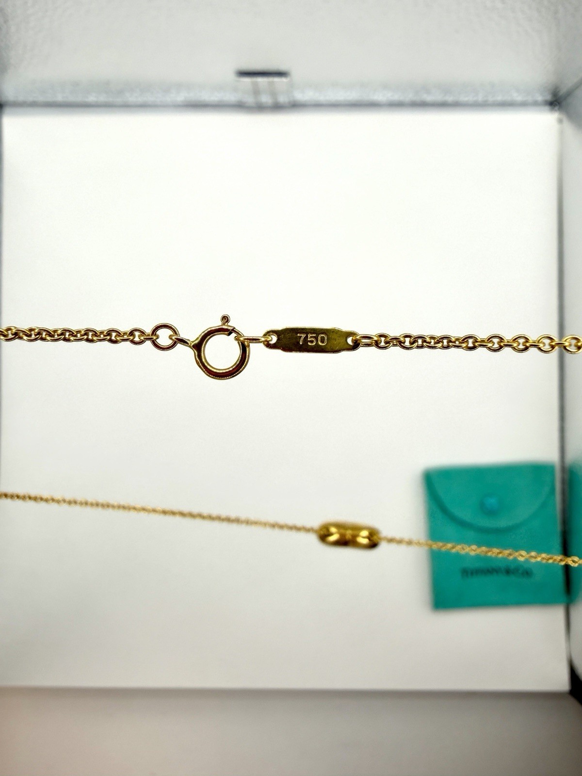 Tiffany & Co. 18K Yellow Gold Heart Charm Pendant Necklace Cable Chain