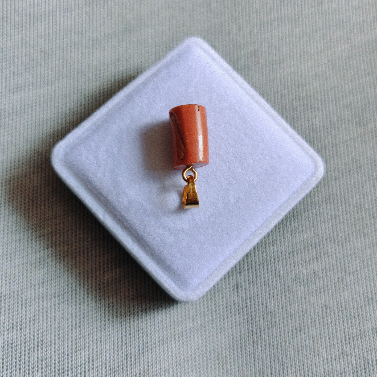 Natural Italian Orange Coral Tube Brass Pendant Handmade Coral Gemstone Jewelry