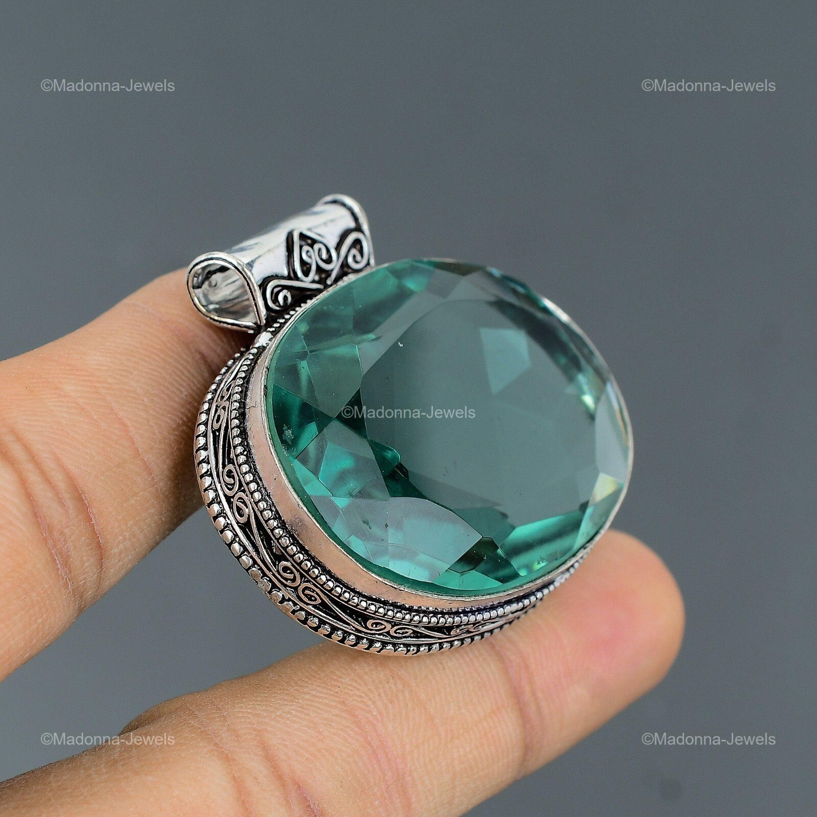 Green Amethyst Stone Birthday Vintage Bezel Pendant Jewelry 925 Sterling Silver