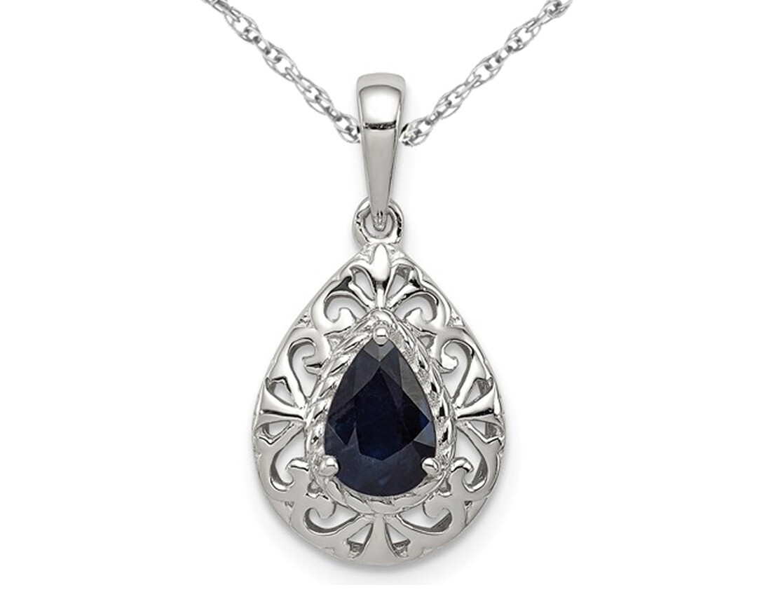 9/10 Carat (ctw) Natural Blue Sapphire Drop Pendant in Sterling Silver