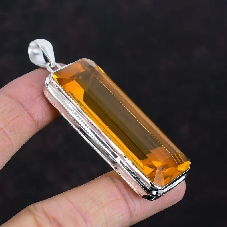 Handmade Citrine Gemstone Pendant: 925 Sterling Silver Handmade Jewelry For Gift