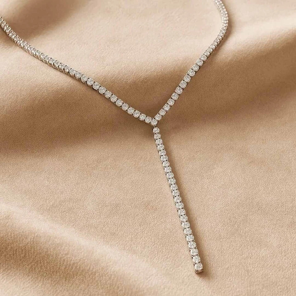 15Ct Round Cut White Moissanite Women’s Tennis Necklace 14k Yellow Gold Plated