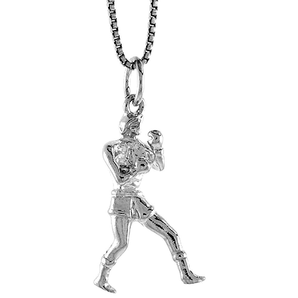 925 Sterling Silver Boxer Athlete Sports Pendant 1 1/32 (26mm) Inch Tall