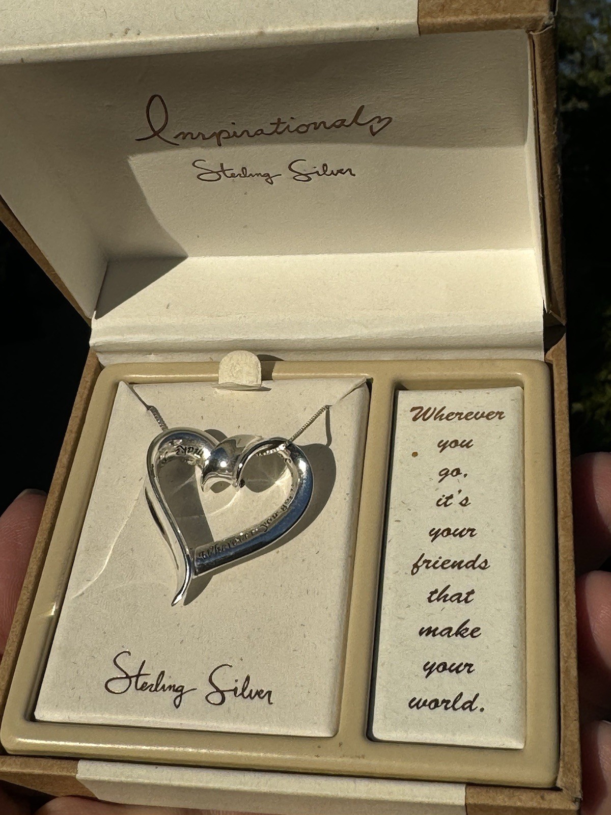 Sterling Heart Pendant/Necklace with Engraved Friendship Sentiment ~Original Box