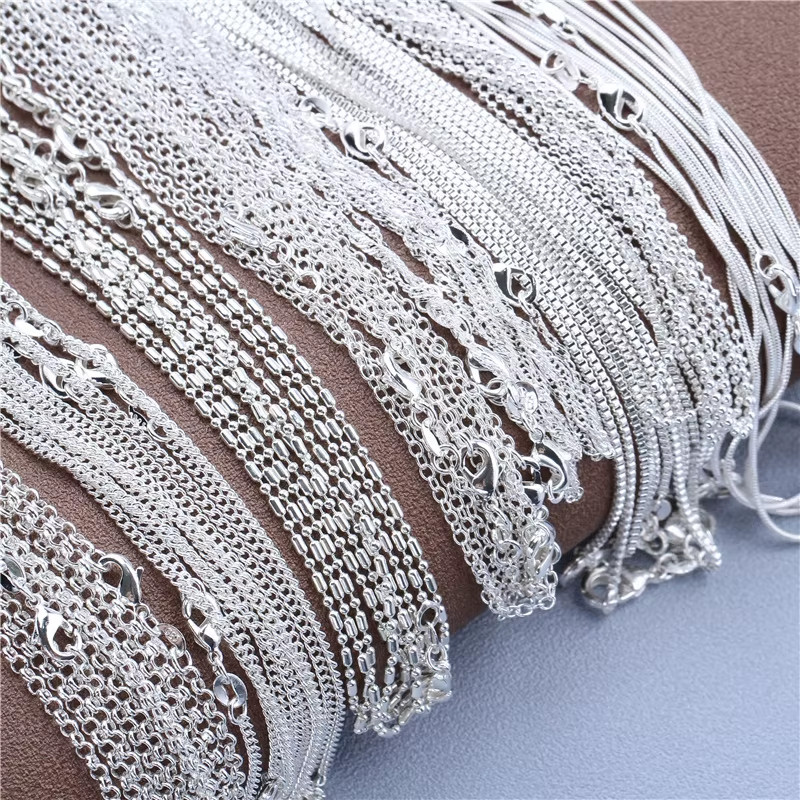 1pcs 925 Sterling Silver 16-30″ Rolo Bead Figaro Chain Necklace 9 Design Jewelry