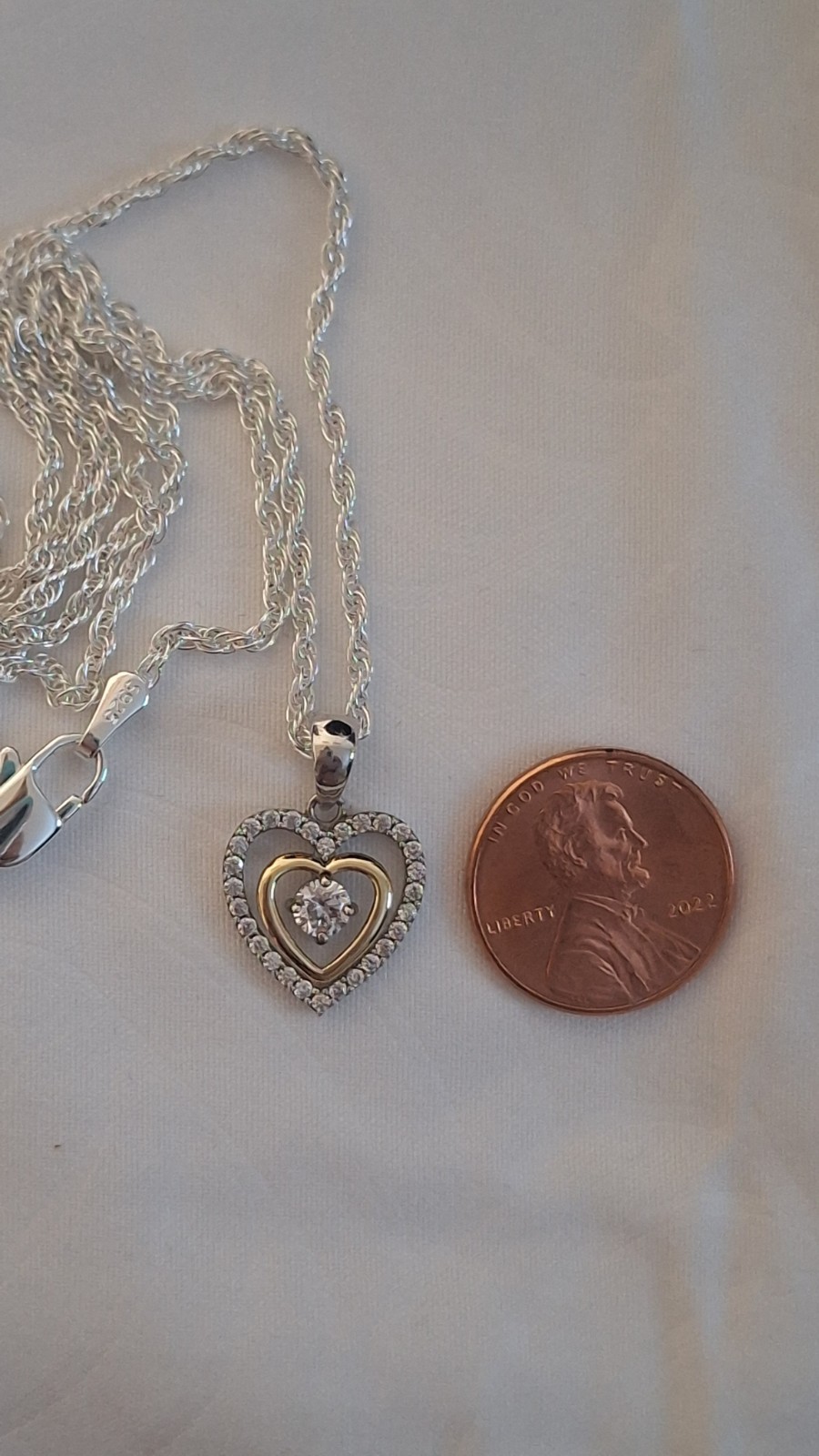 10K Multi-Tone Gold Heart Pendant Necklace w/ Prong-Set White Diamond