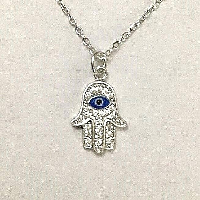925 STERLING SILVER HAMSA NECKLACE 18″ /CADENA DE PLATA MANO DE FATIMA- ESN58