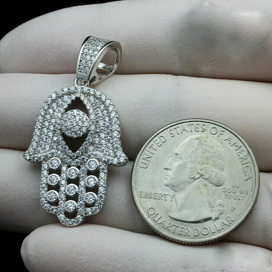 2.70 Ct Round Cut Diamond Evil Eye Hamsa Hand Only Pendant 14k White Gold Finish
