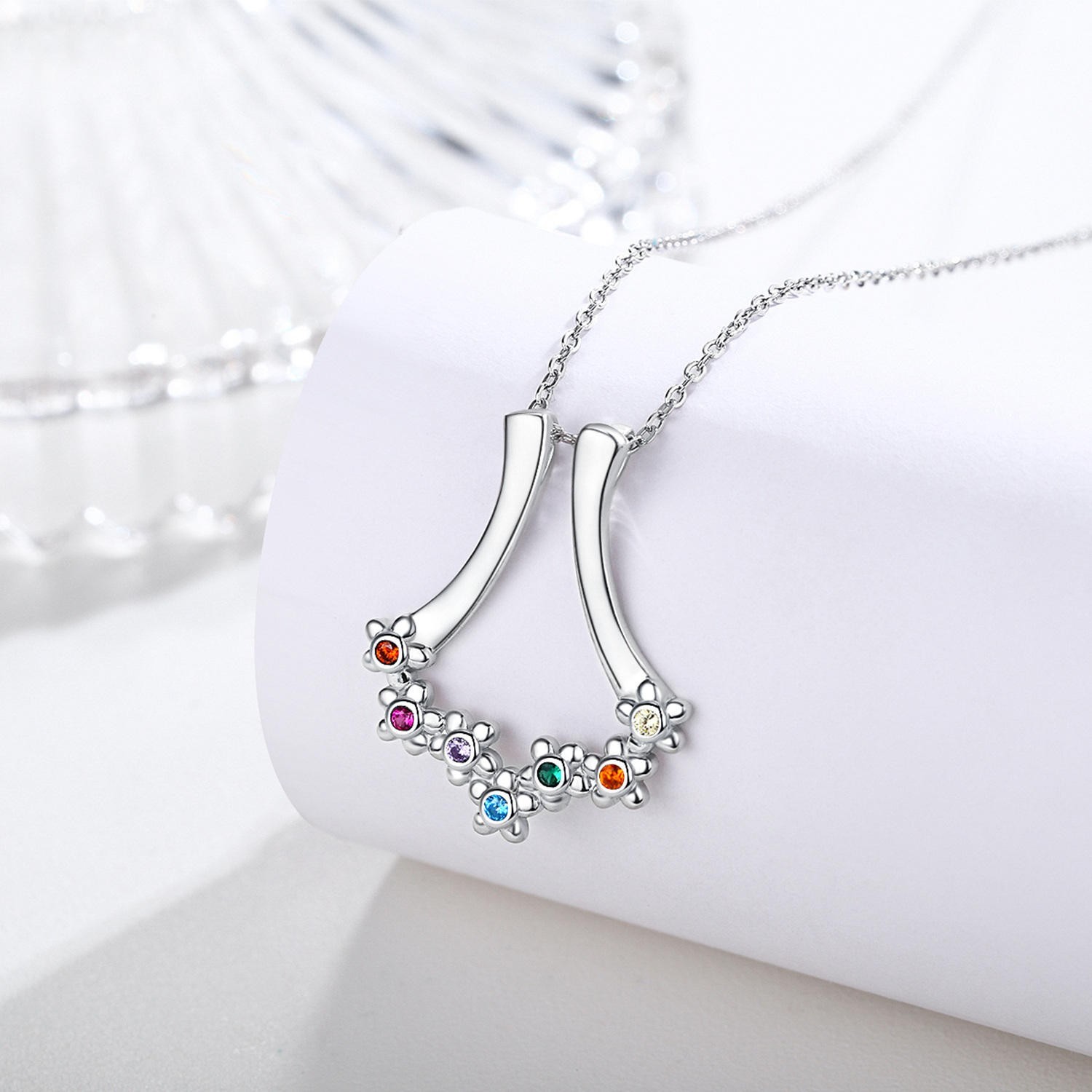925 Sterling Silver Flower Birthstone Necklace Personalized Family Necklace Gift