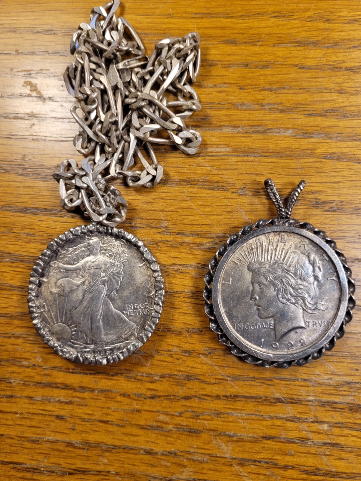 Sterling Silver Italy Figaro Chain Coin Pendant Necklace 925