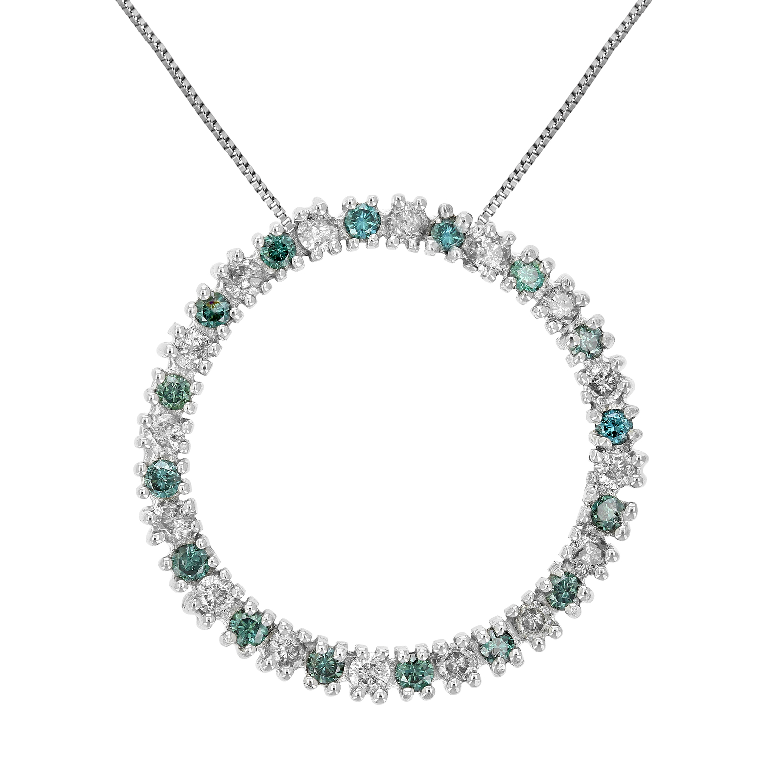 1/2 ct Blue and White Diamond Pendant Necklace for Women 14K White Gold 1/2 Inch