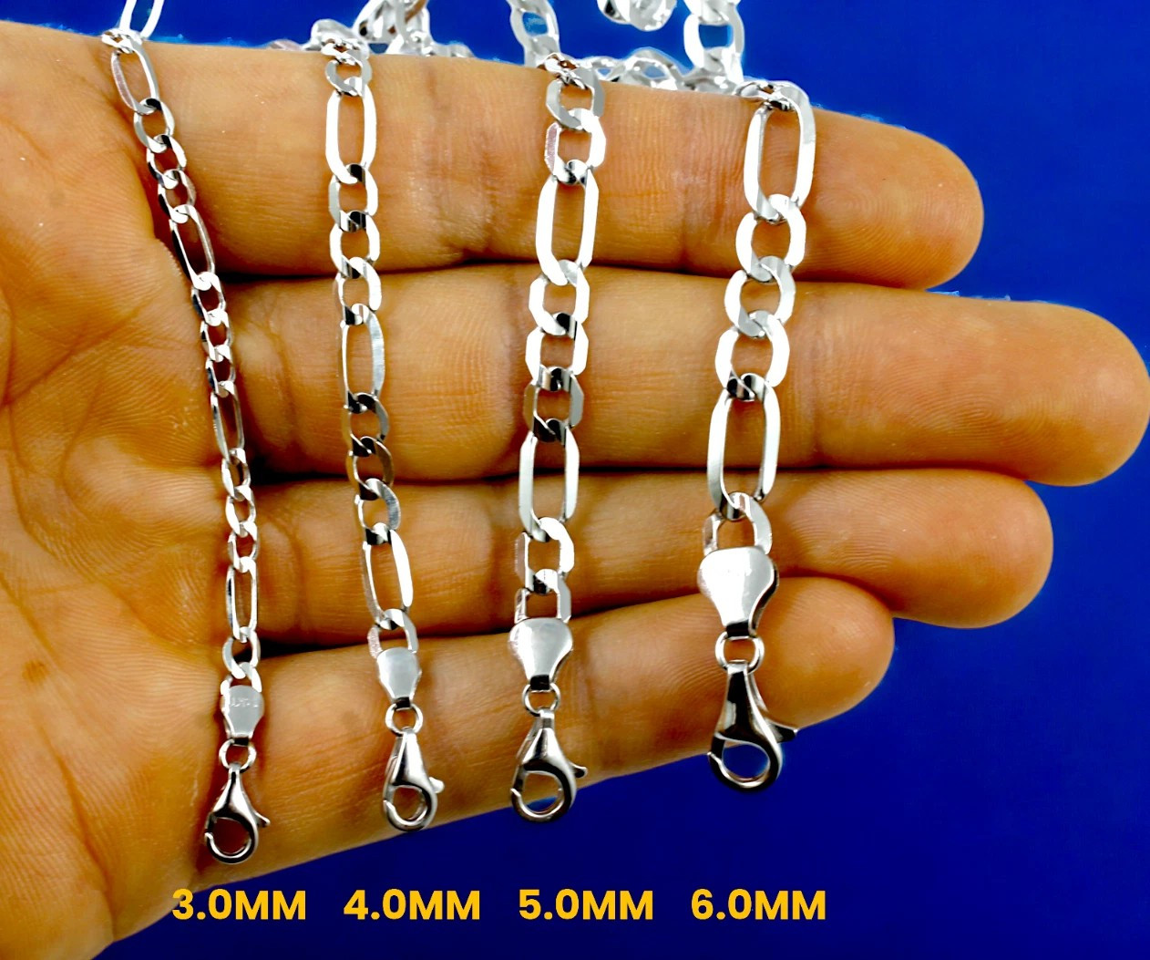 10K White Gold SOLID Figaro Necklace Bracelet Chain Real Gold 2mm-6mm 7″-30″