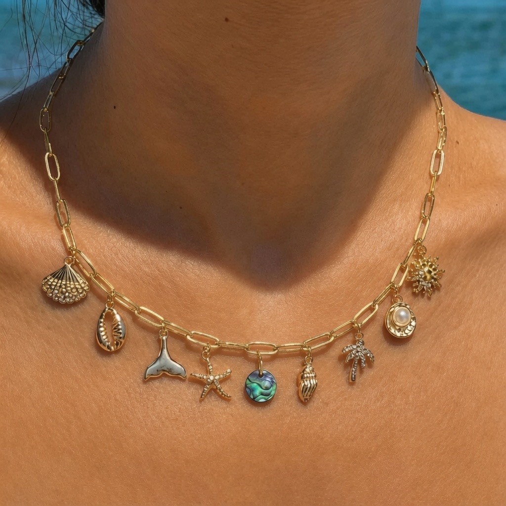 14k Solid Gold Charm • Coastal Abalone Coin Shell Pendant • Beachy Ocean Jewelry