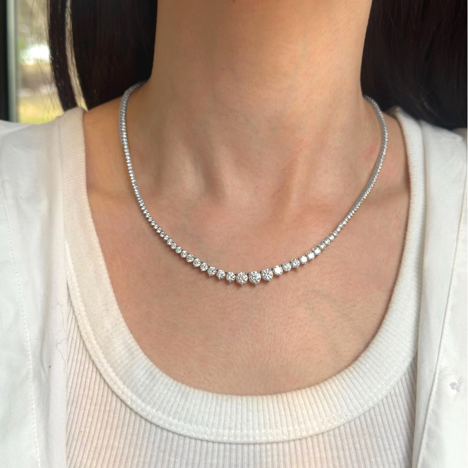 7 Ct Round Lab Grown Diamond Graduation Tennis Necklace 14K White Gold 17″ Inch