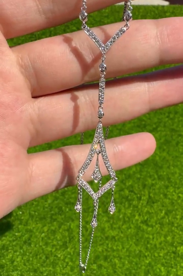 Vintage Style Women’s Elegant Necklace Real Moissanite 14K White Gold Over, 18″