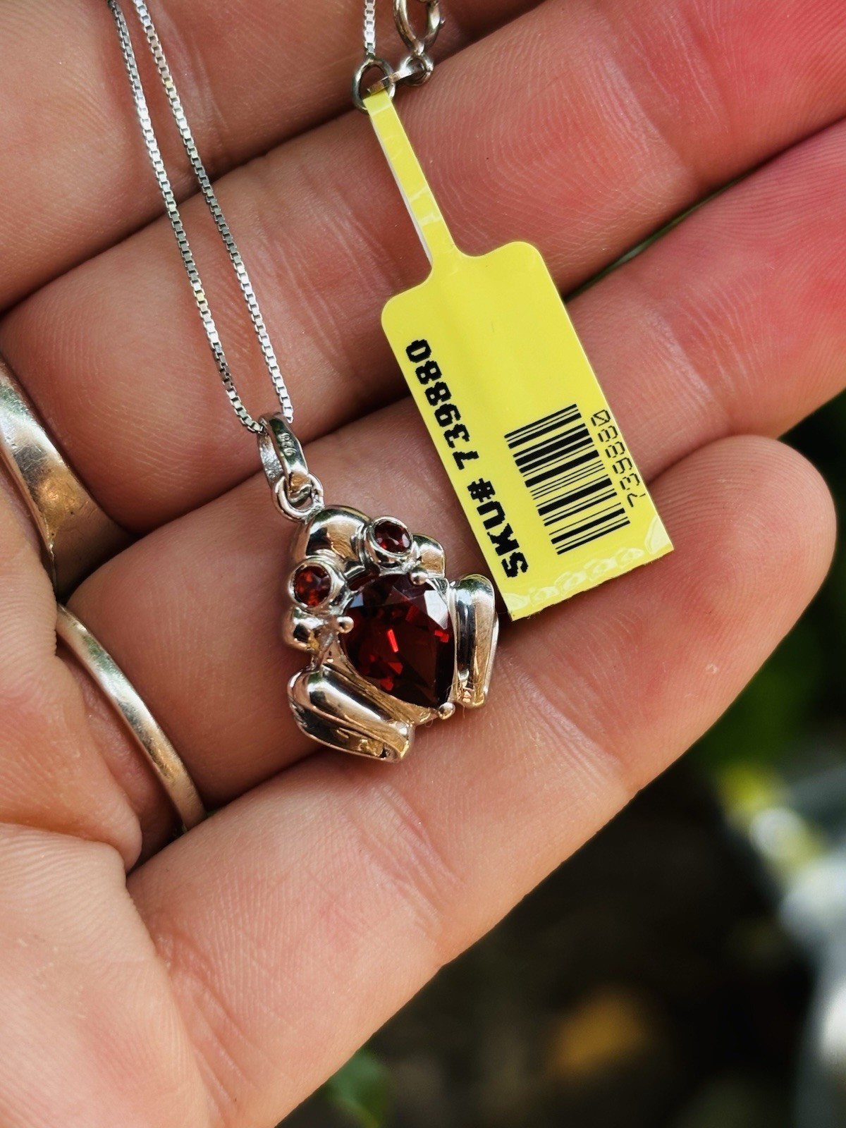 TJC silver and garnets frog pendant with 18 inches chain new with tag