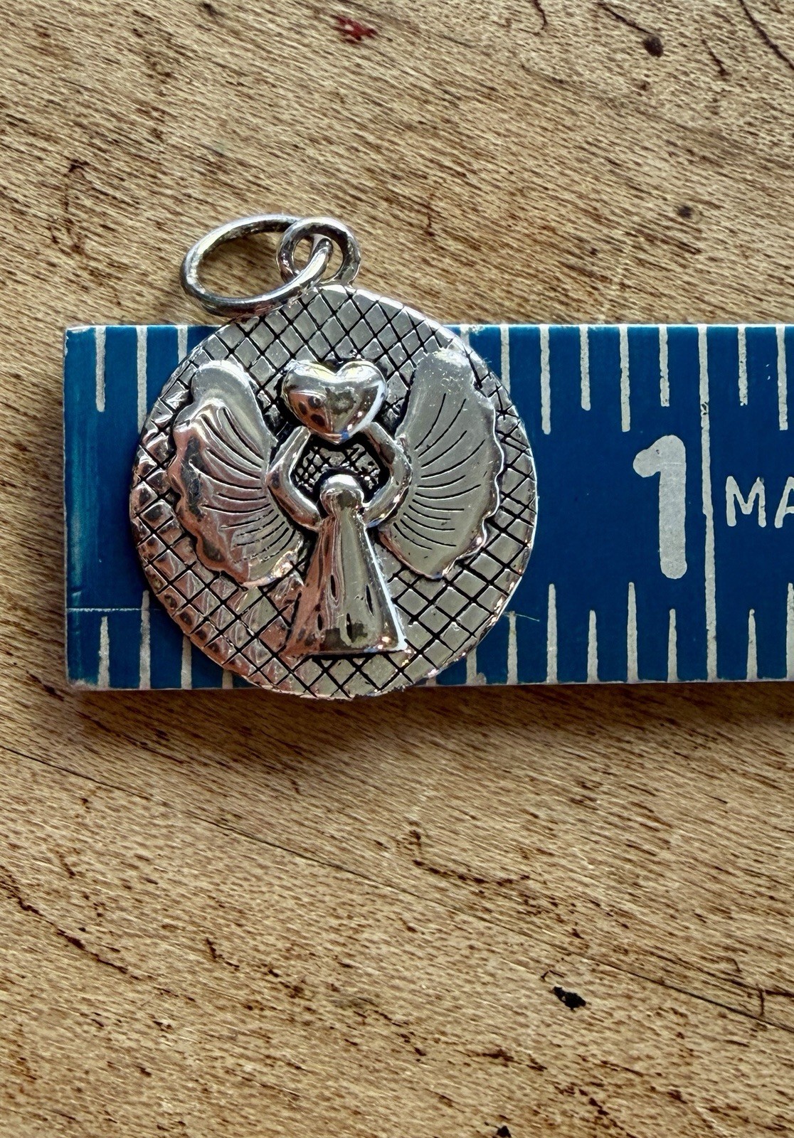 925 Sterling Silver Guardian Angel Round Medal Charm