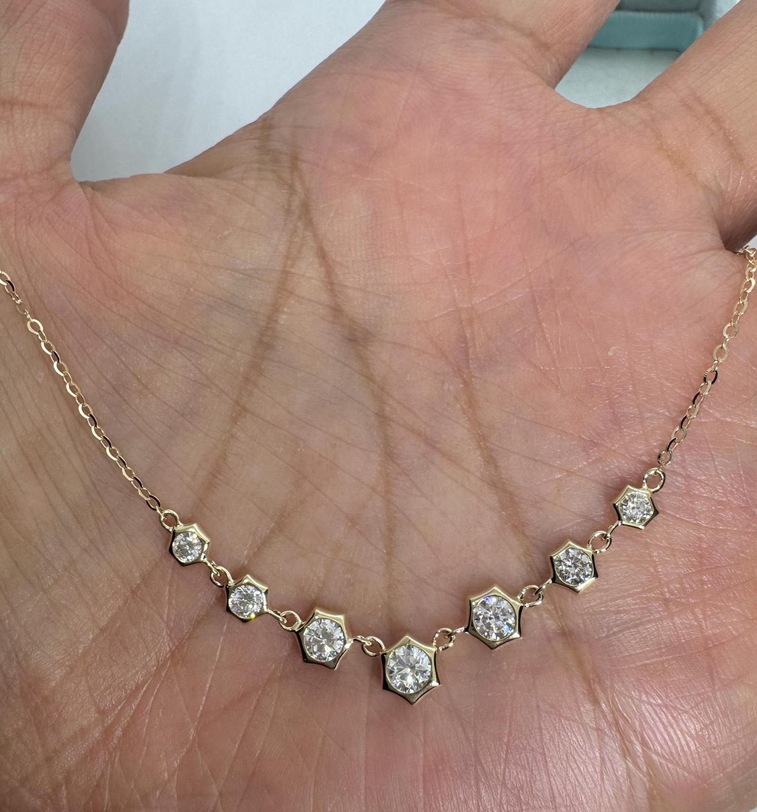1.00Ct Round Cut Moissanite Bar Layering Adjustable Chain 14K Yellow Gold Plated