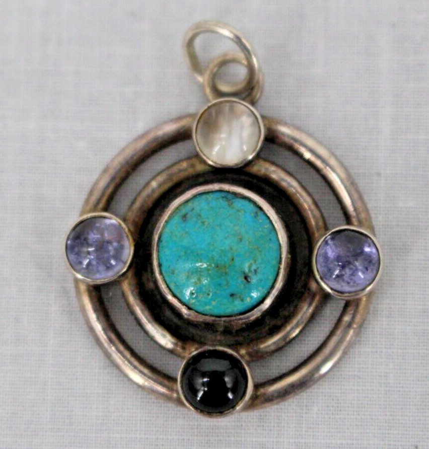 Earth Shield Pendant Semi Precious Stones Silver 925 Moons Journey Handcrafted