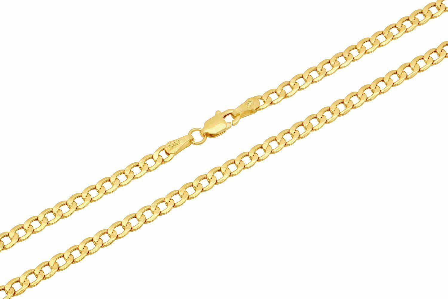 10k Yellow Gold Cuban Curb Link Chain Necklace 2.5mm-4.5mm Size 16″-30″ Hollow