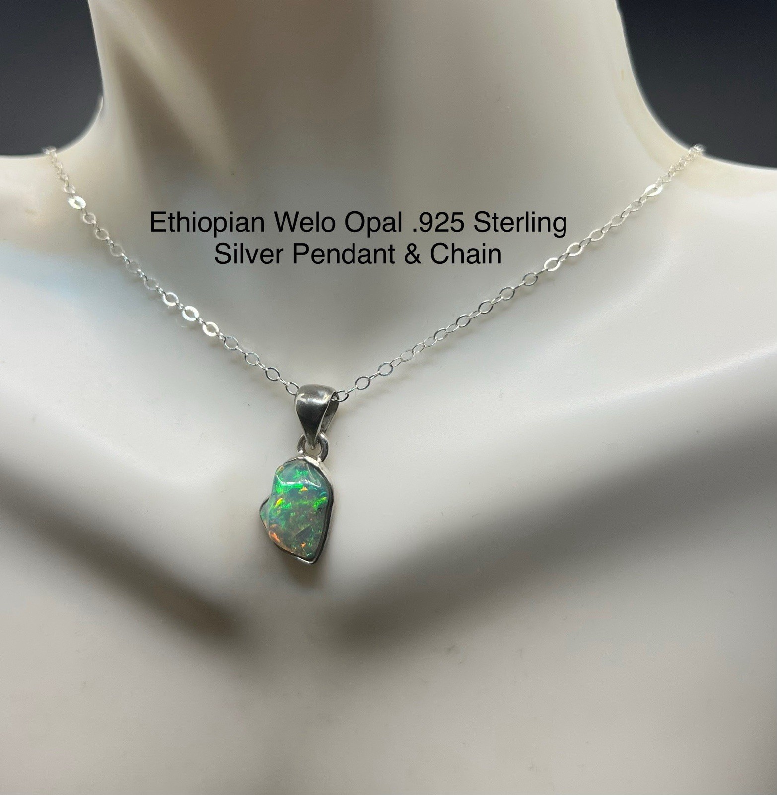 Ethiopian Welo Opal Genuine Stone .925 Sterling Silver Inlay Pendant 7ct