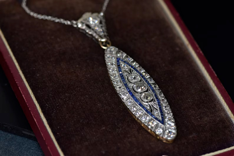 2.7CT Round Cut Art Deco Style Lab Created Diamond 14k White Gold Plated Pendant