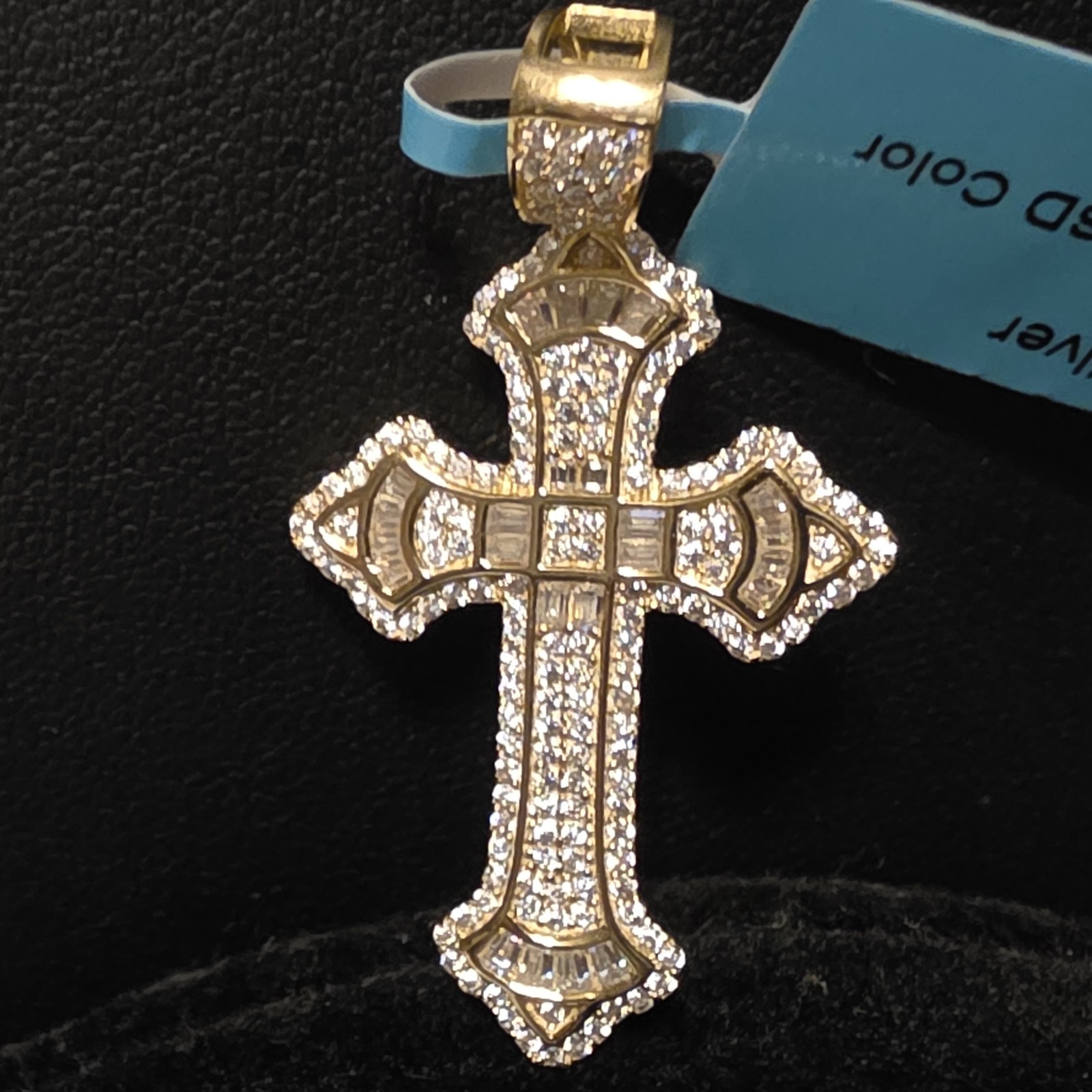 Moissanite Cross Pendant gold over Sterling Silver 925 1.53ctw