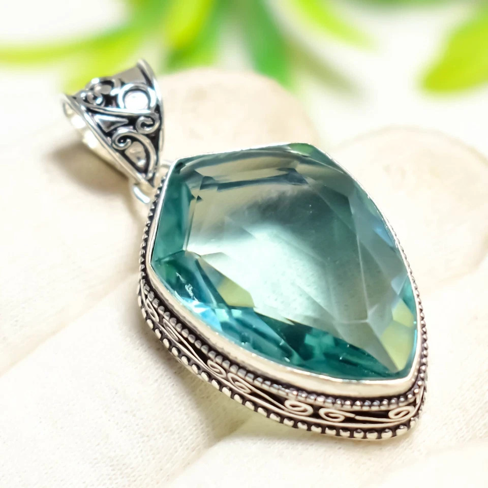 Blue Aquamarine Gemstone Handmade 925 Sterling Silver Gift To her Pendant