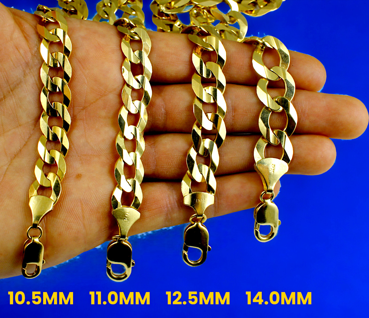 14K Yellow Gold 1.5mm-14mm Solid Curb Cuban Chain Necklace Link All Sizes