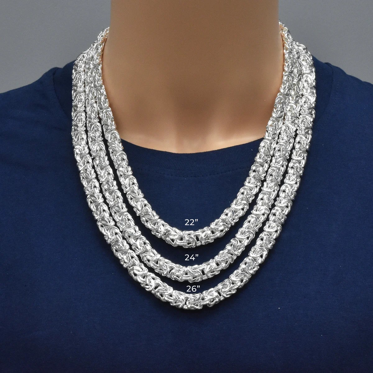.925 Sterling Silver Anti Tarnish Flat Byzantine 4.2mm-11.1mm Chain Bracelet