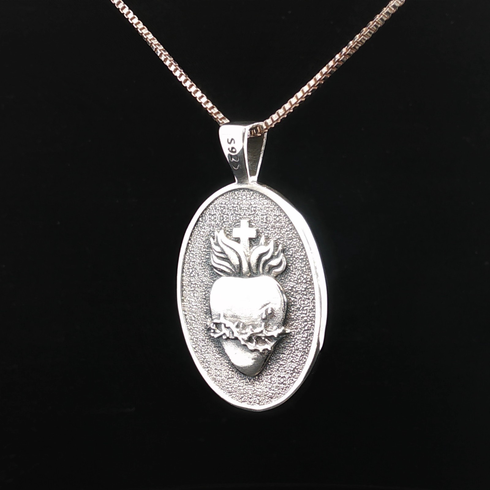 925 Sterling Silver Sacred Heart & Divine Mercy Sterling Silver Medal Necklace
