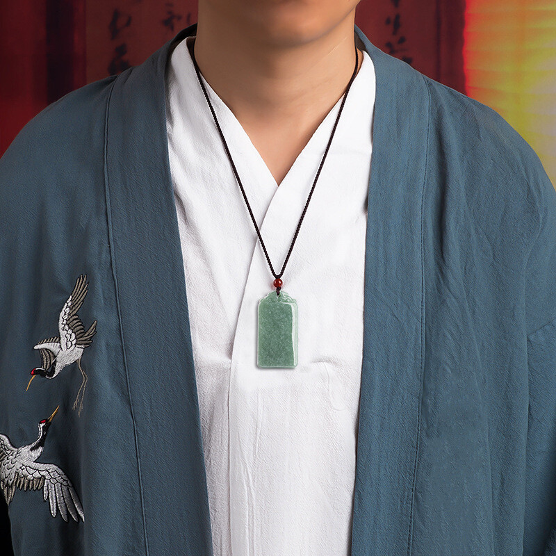 100% Natural Grade A Jade Jadeite Men Women Pixiu Amulet Pendant 1.53inchH