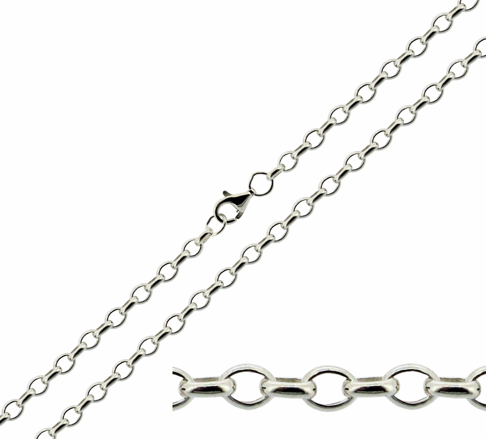 Solid 925 Sterling Silver 16- 30″ Inch 3.9mm Oval Link Belcher Chain