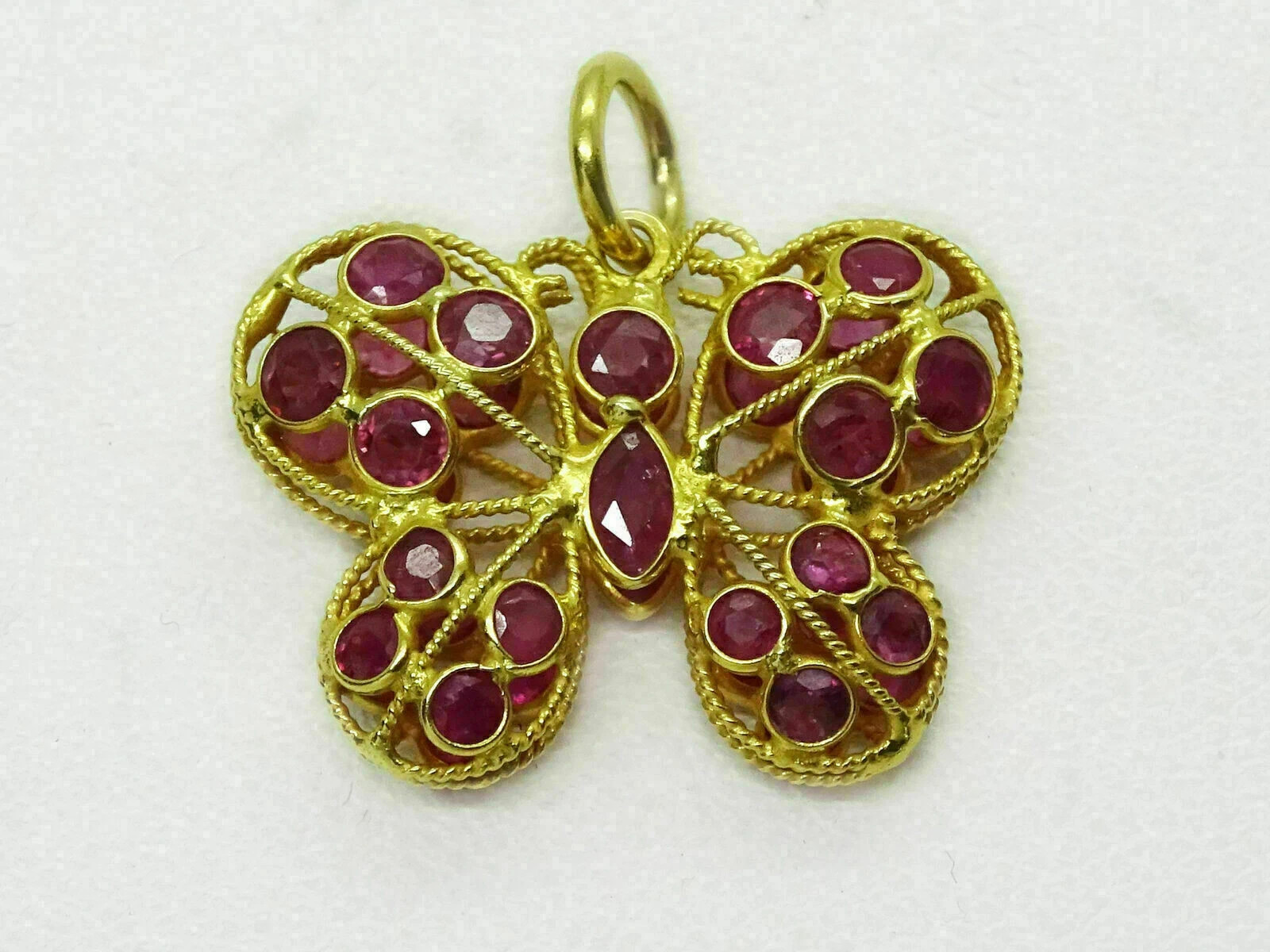 2Ct Round Cut Red Ruby Butterfly Women’s Pendant 14K Yellow Gold Over Free Chai