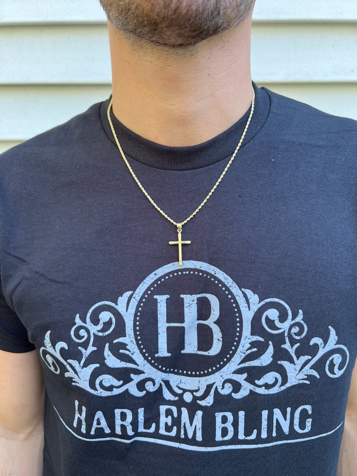 Real 14k Yellow Gold Plain Cross Crucifix Pendant Necklace Mens Ladies 1″ Medium