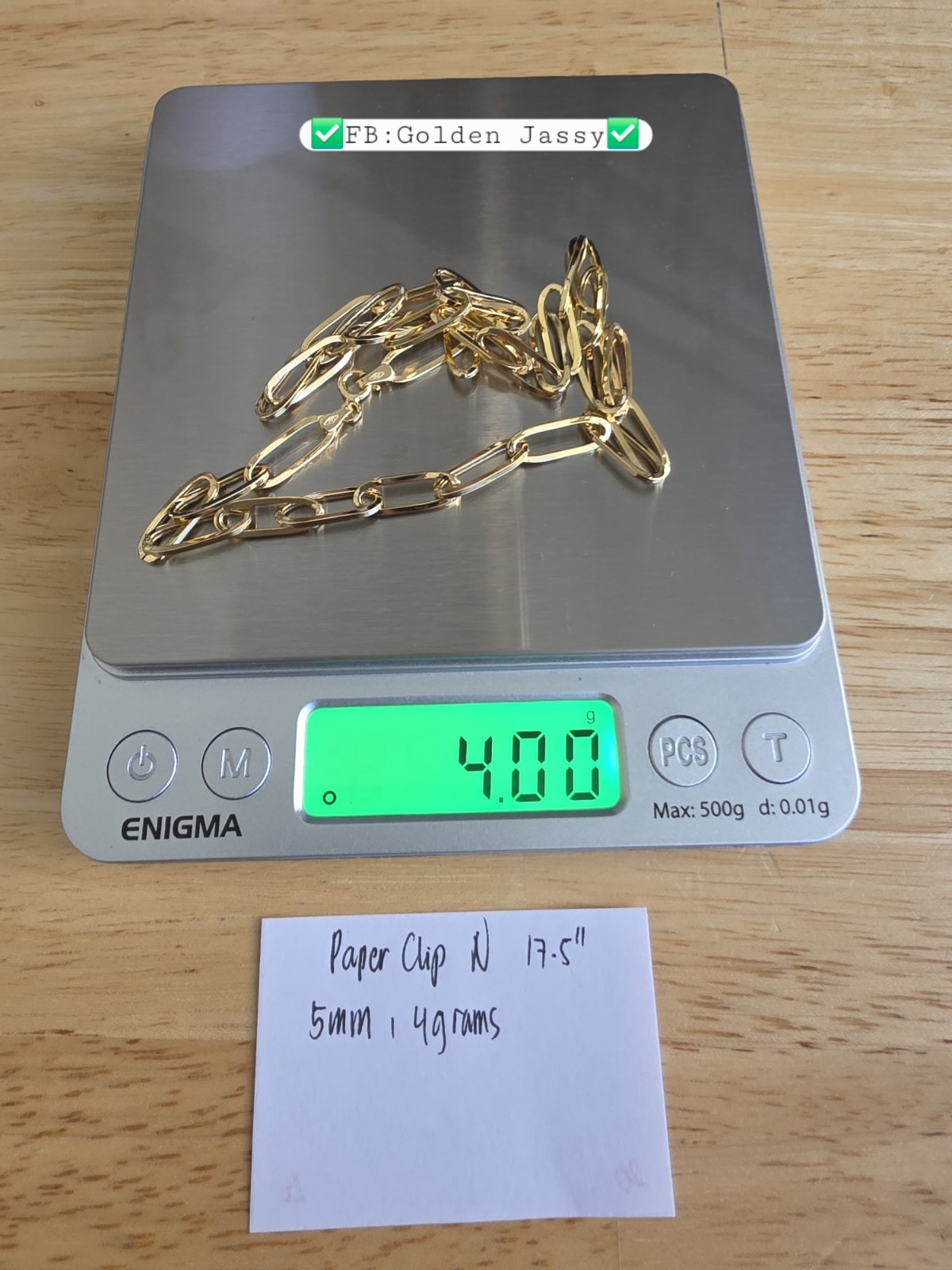 18K Real Gold PaperClip Chain 17.5″