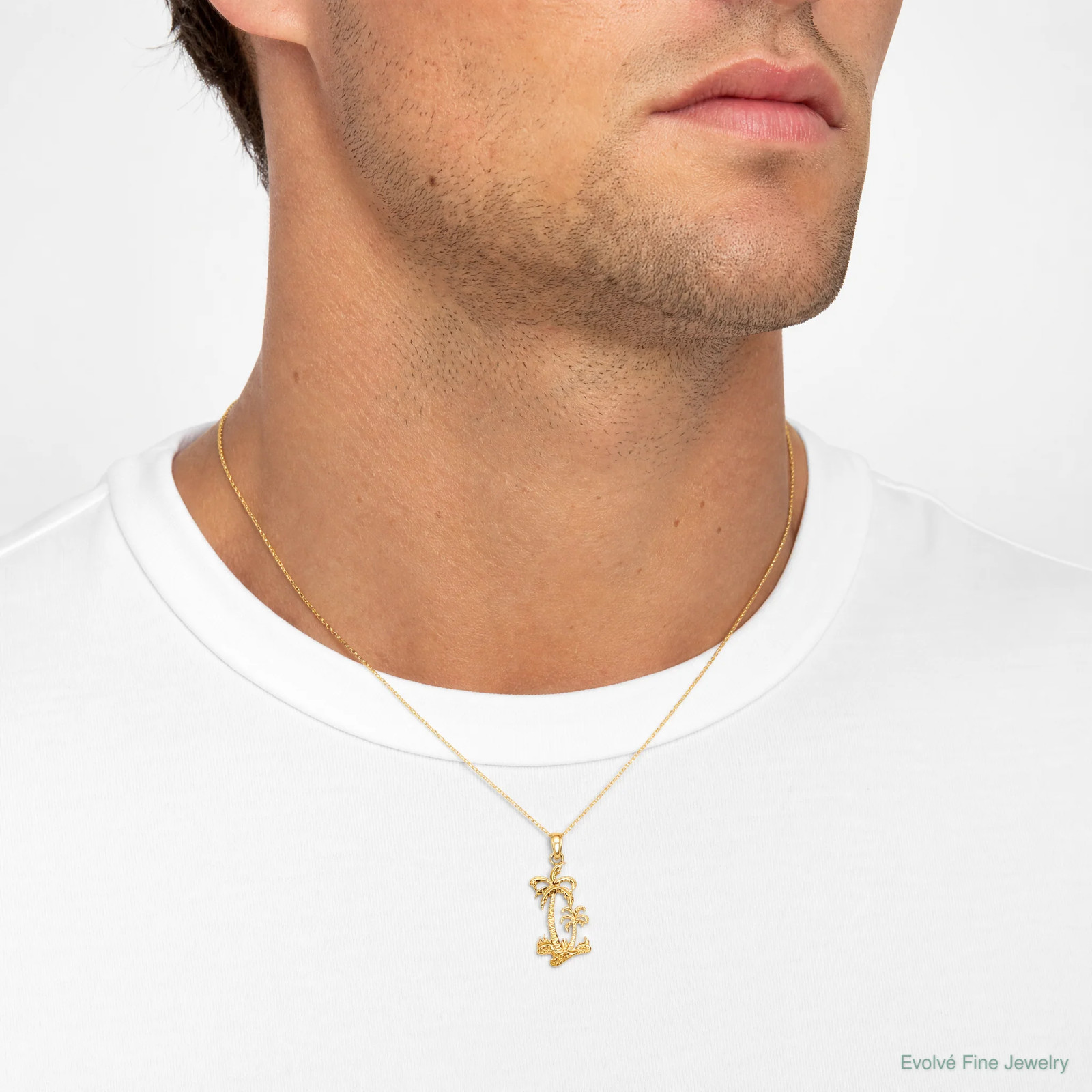 10K / 14K Yellow Gold Double Palm Trees Pendant