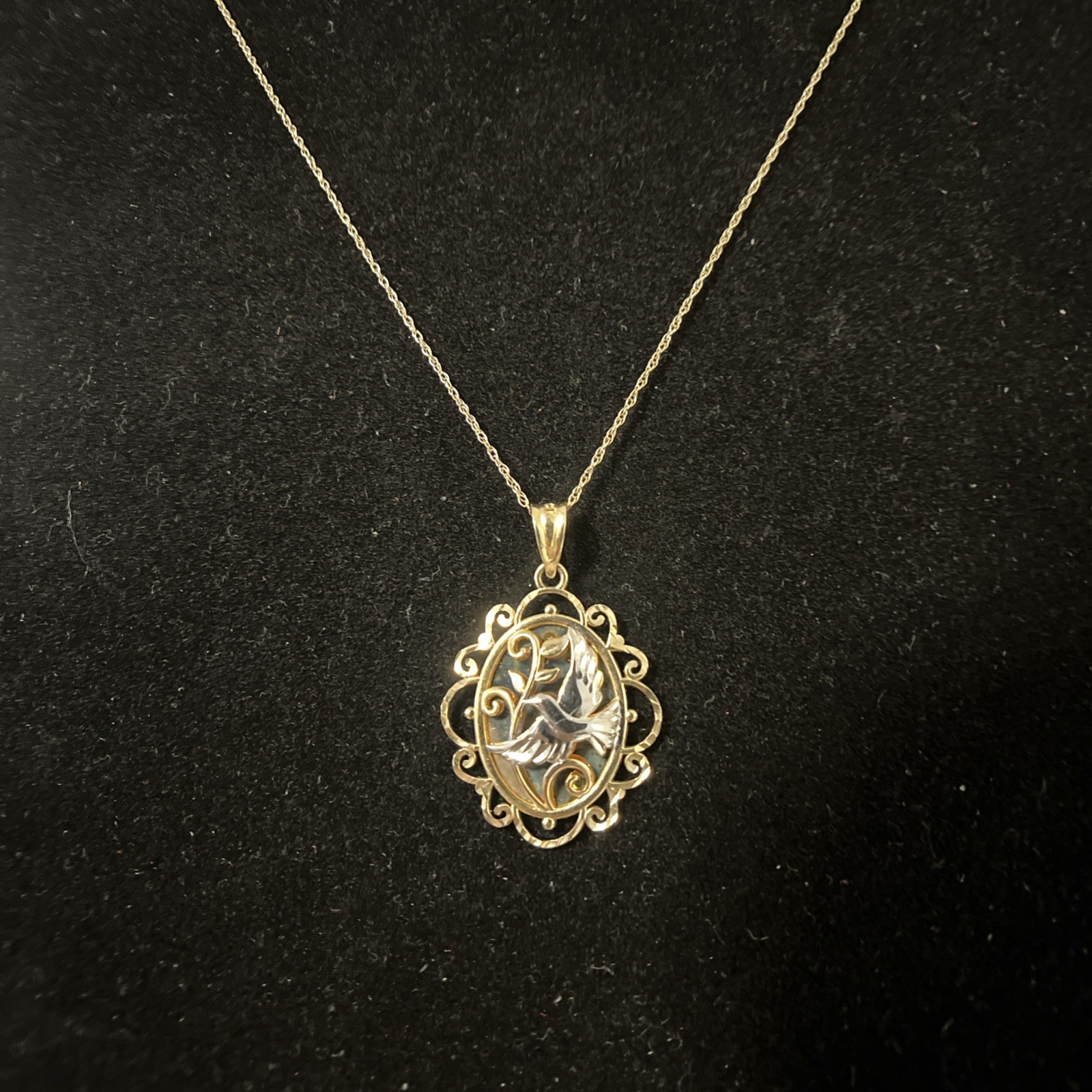 Michael Anthony 10K Gold Dove Olive Branch Pendant Necklace Two Tone Faith w/Box