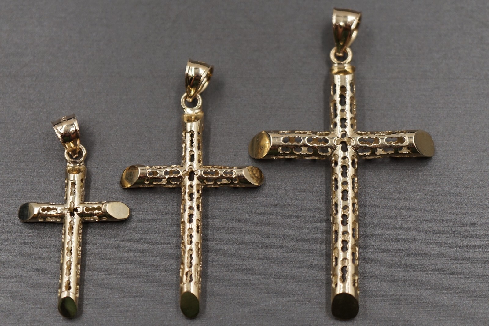 10K Yellow Gold Hollow Tube Crucifix Cross Charm Pendant. 3 Sizes Men Women Kid