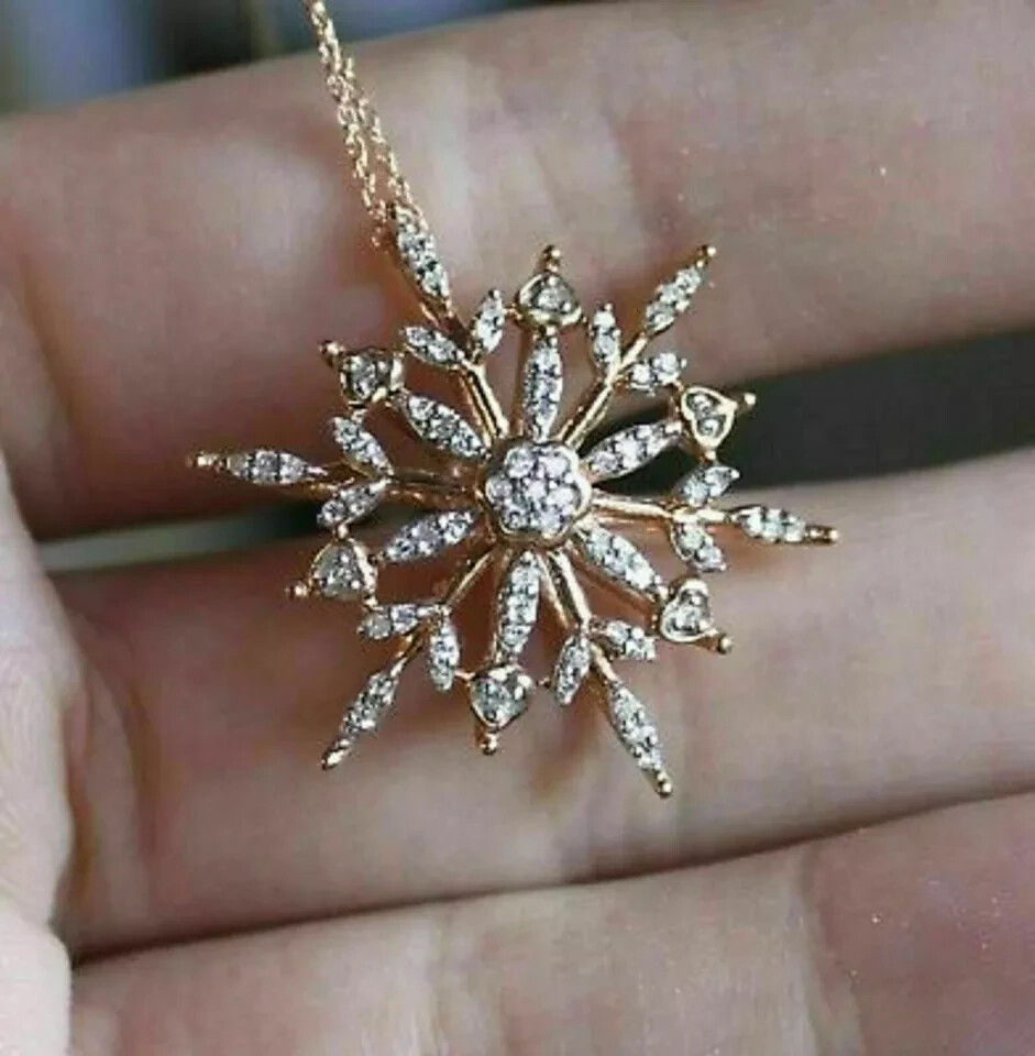 1Ct Round Cut Diamond Snowflake Pendant Necklace Free Chain 14k Rose Gold Finish