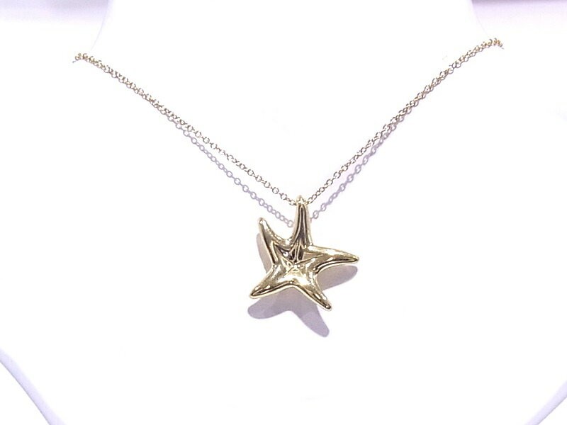 Tiffany & Co. Starfish Pendant 750 K18YG Yellow Gold Chain 40cm 16” Necklace