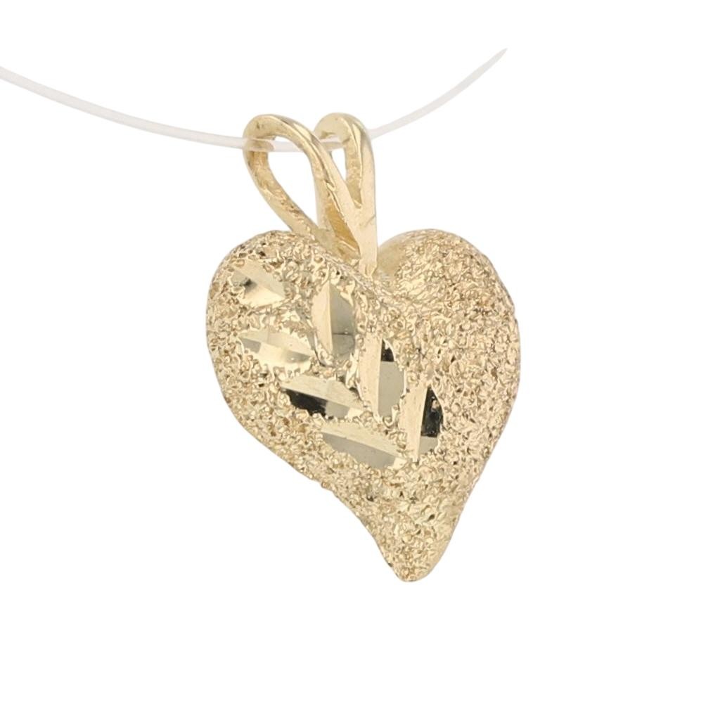 1/2″ Textured Mini Heart Shaped Bail Pendant No Chain 14k Yellow Gold 1.22 Grams