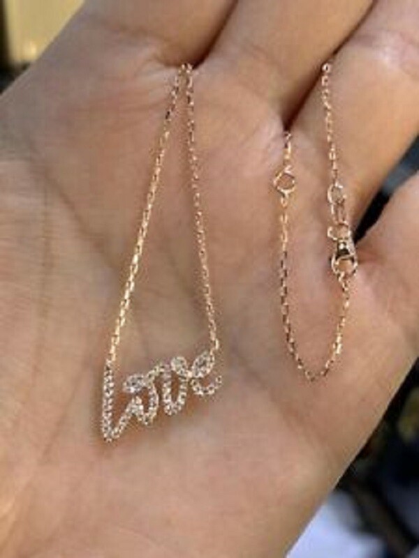 1.40Ct Pave Love Pendant, Diamond Love Necklace 14K Yellow Gold Over Free Chain