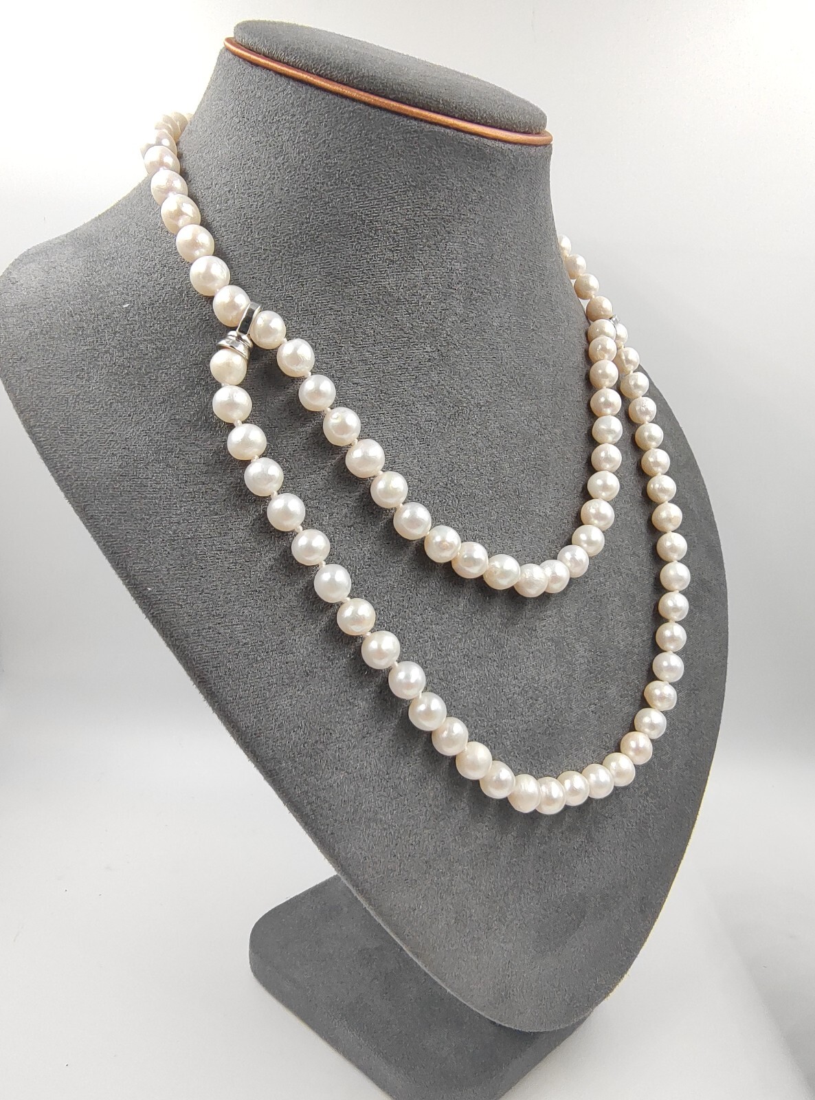 Genuine 30″ Super Luster White Natural Seawater 9mm Pearl Necklace 950 Platinum