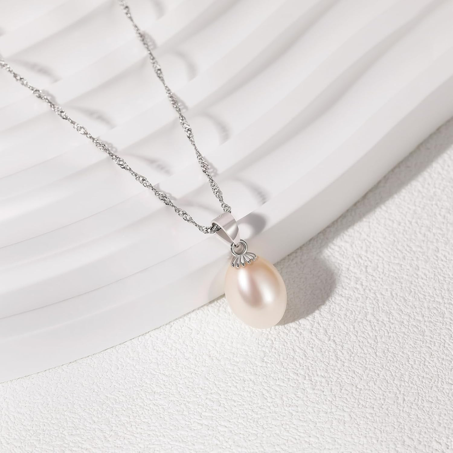 Pearl Necklaces for Women Trendy 925 Sterling Silver Freshwater Cultured Single
