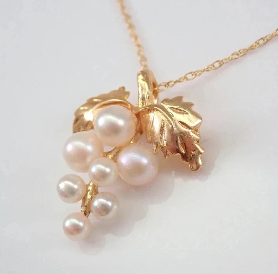 2Ct Round Cut Natural White Pearl Grapes Cluster Pendant 14K Yellow Gold Plated