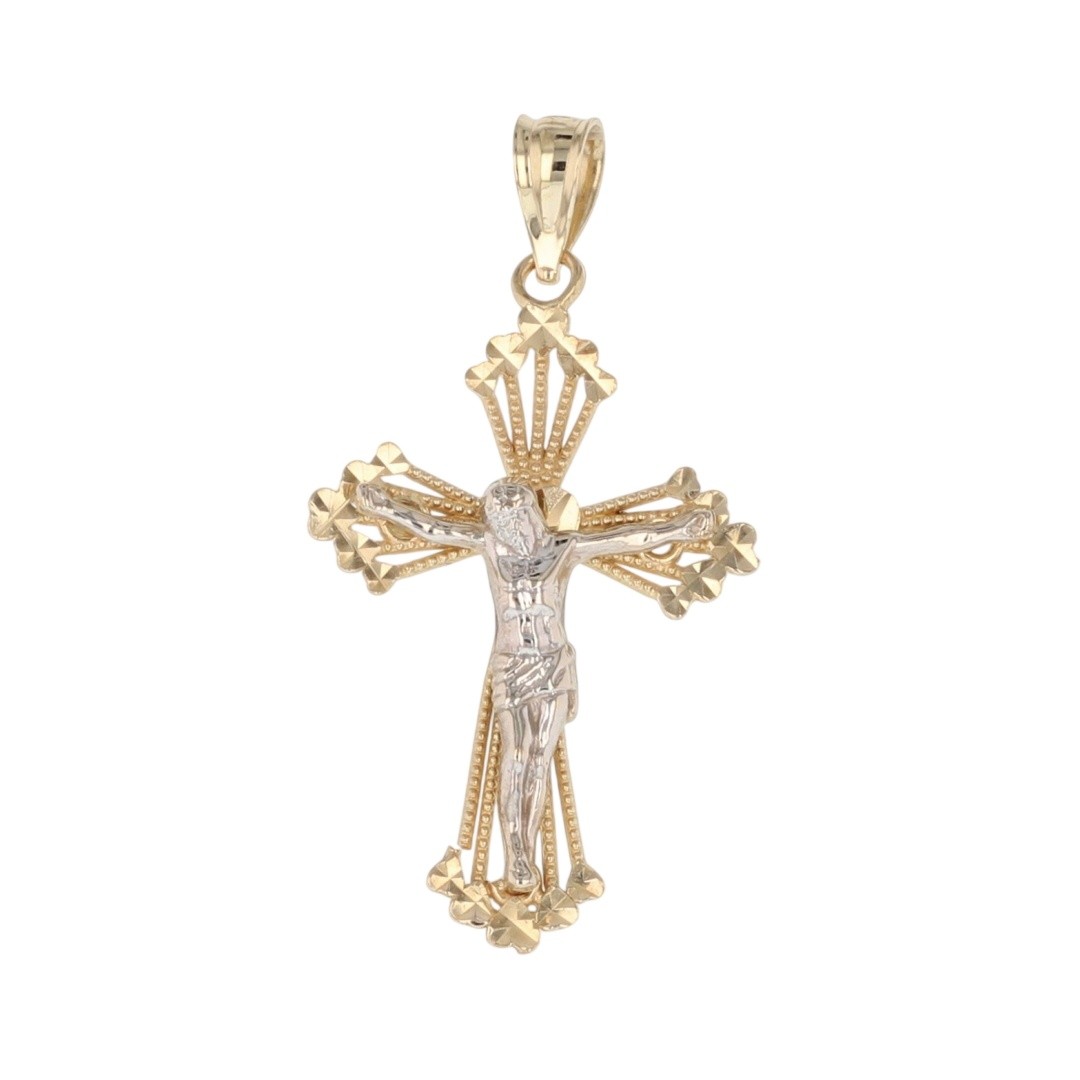 Religious Crucifix Cross Pendant without Chain 14k Multi-Tone Gold 1.15 Grams