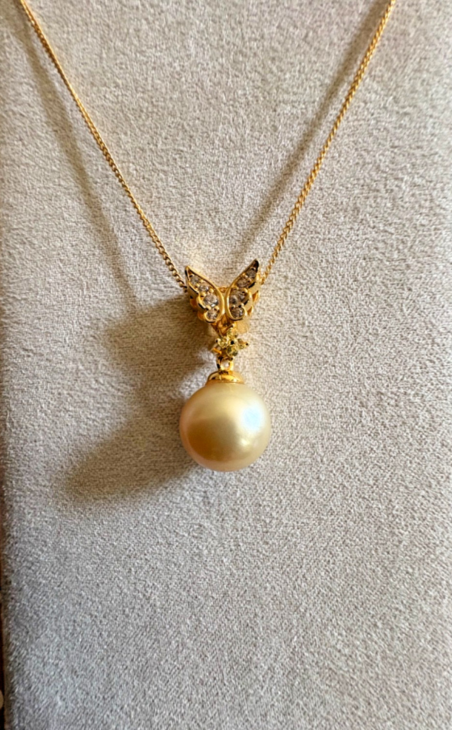 South Sea Golden Pearl (12-13mm) Multi Gemstone Butterfly Pendant Necklace-20in.