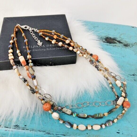 Silpada Fiesta Fun Sterling Silver Coral Abalone Layered 925 Necklace N1563