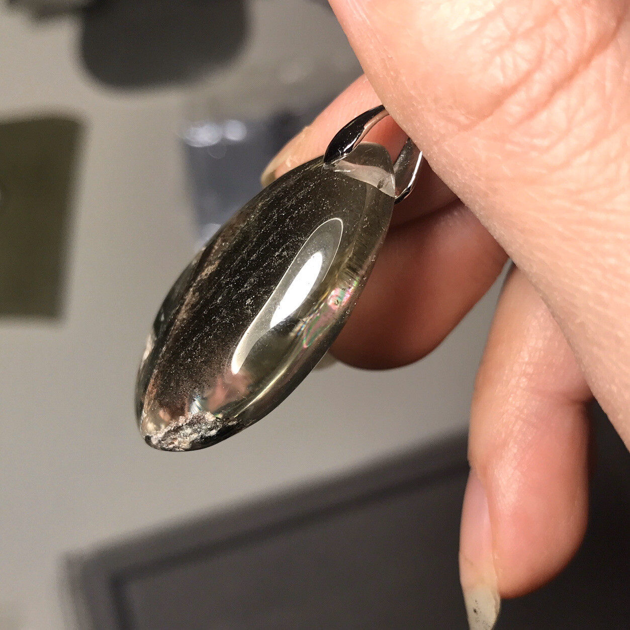 US SELLER Natural Green Phantom Quartz Pendant Teardrop Brazil Crystal